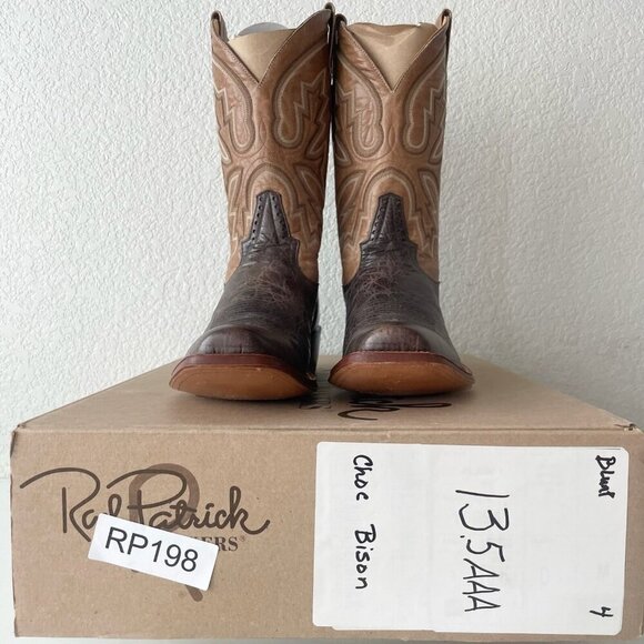 Rod Patrick Mens Cowboy Boots 13.5AAA Antique Mocha Bison Brown Western Blunt - Picture 11 of 12
